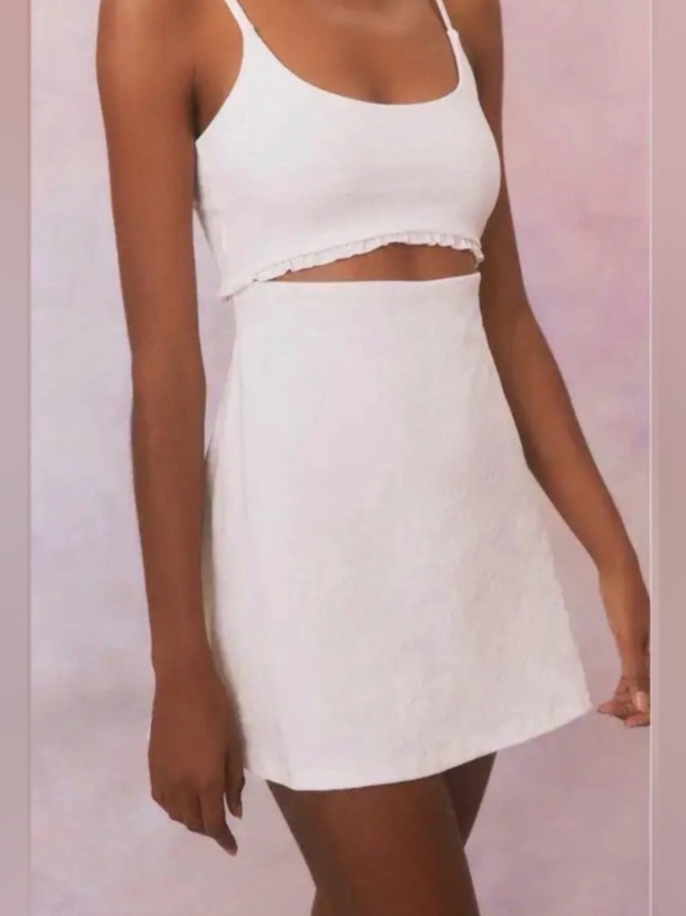 LoveShackFancy White Cutout Ruffle Mini Dress